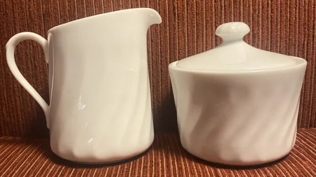 Corning Ware Enhancements Creamer & Sugar Bowl Set 81-TY White Swirl