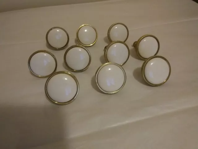 Lot of 10 VTG Porcelain/Ceramic Brass Cabinet Drawer Knobs Pulls Hardware 1 1/4"