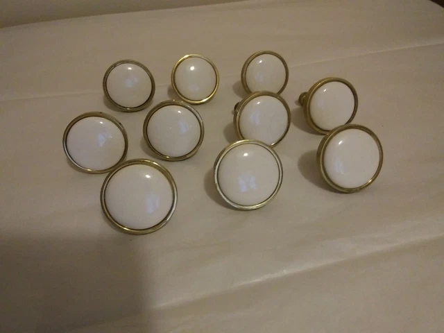 Lot of 10 VTG Porcelain/Ceramic Brass Cabinet Drawer Knobs Pulls Hardware 1 1/4"