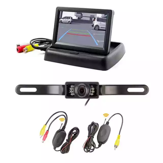 Kit Retromarcia Wireless Auto Camper Camion Telecamera 7 Led Infrarossi Piu Moni