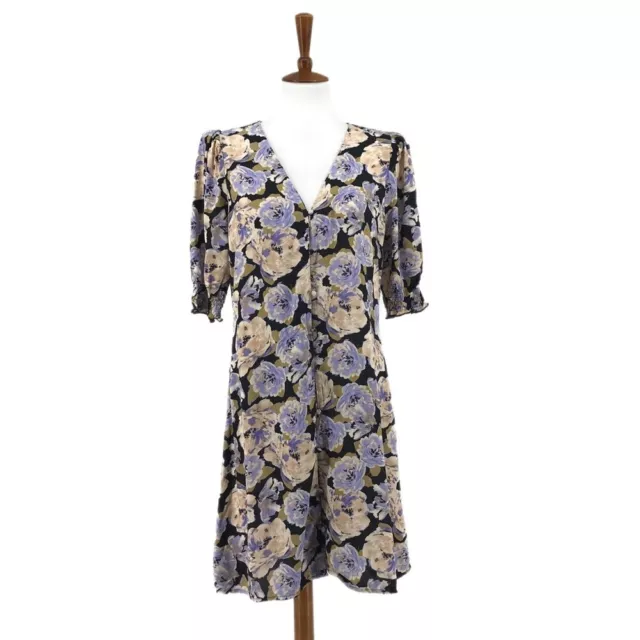 Women's Vero Moda Blue & Cream V Neck Floral Print Button Front Midi Dress Si...