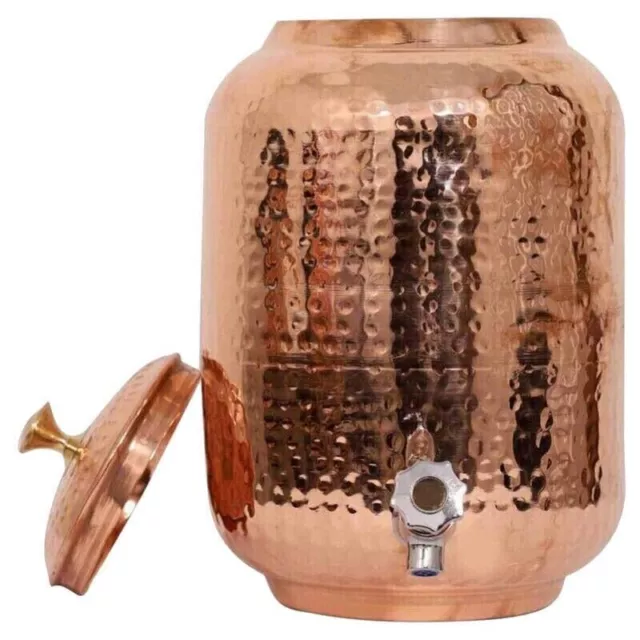 100% Pure Copper Water Dispenser (Matka) Hammered Container Pot 4 Litre