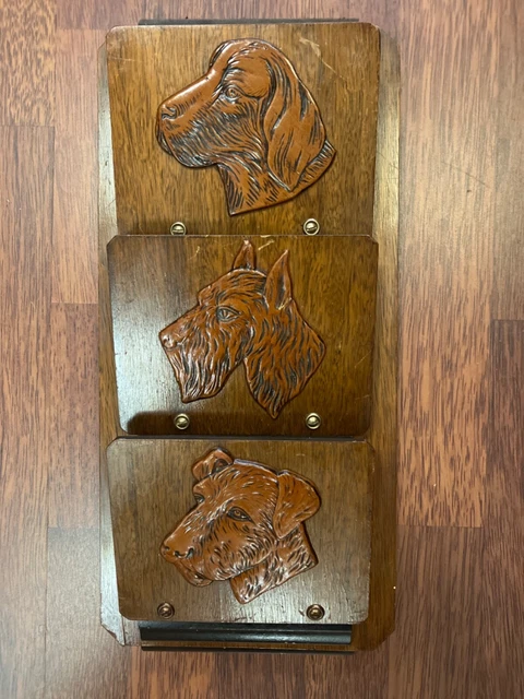 Años 1930 Madera Tallada x3 Soporte para Letras Perro Montado en Pared Colgante