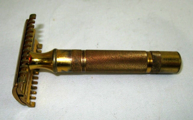 VTG. 1930s Gold Tone Gillette  Safety Razor REISSUE PATENT #17567 Made In USA 2