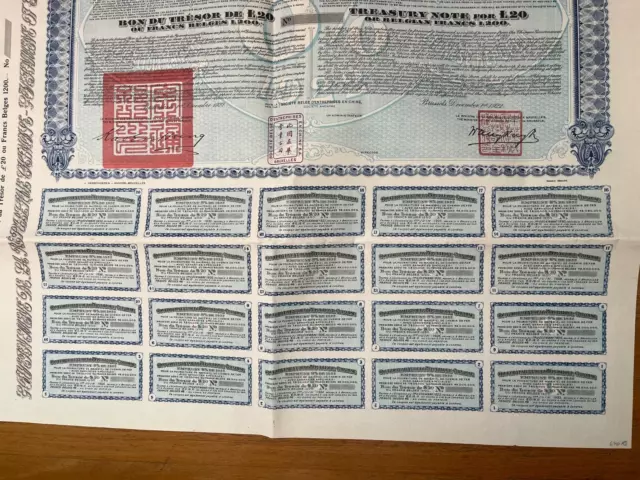 👍 China Chinese Government 1922 Railway Equipment £20 Reserve Bond With Coupons 3