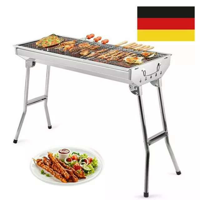 BBQ Edelstahl Holzkohlegrill Klappgrill Standgrill Tragbar Outdoor Camping Grill