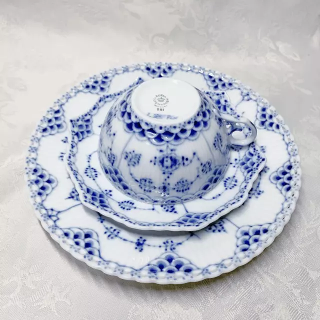 Royal Copenhagen full lace cup & saucer & plate trio 12 branded