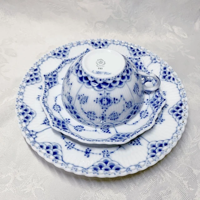 Royal Copenhagen full lace cup & saucer & plate trio 12 branded Royal Copenhagen full lace cup & saucer & plate trio 12 branded
