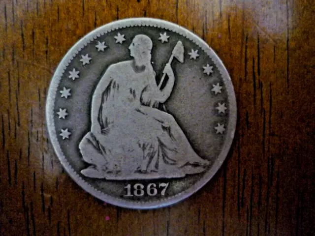 1867 P Seated Half Dollar B - Nice Original.  Free Shipping