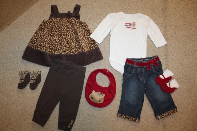 gymboree 7pc.baby girl glamour kitty bundle 3-6 months(RARE)twins?