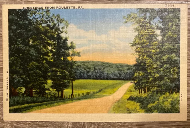 Vintage Linen Postcard Greetings From Roulette Pennsylvania Rural Route Scene