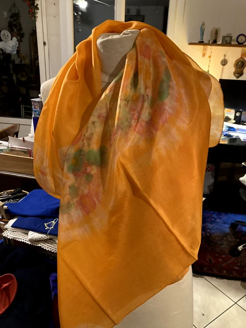 Carré soie Belle fleur orange made in France