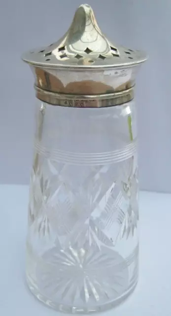 Birmingham 1922 Sterling Silver & Crystal Sugar Shaker Art Deco J Gloster & Sons