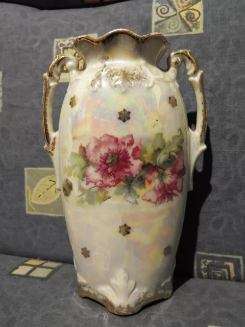 Antike kleine Blumenvase Porzellan Blumendekor Goldrand