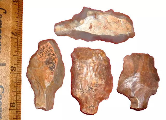 (4) Bonitos Artefactos Africanos Antiguos Puntos de Vástago Aterian Hombre Primitivo (30K-100K Años) 3