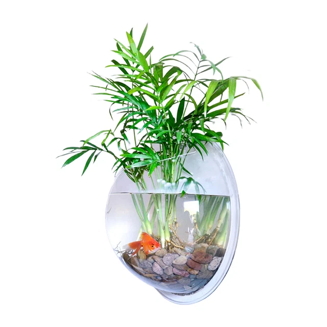US Clear Wall Mounted Fish Bowl Aquarium Plant Tank Beta Goldfish Hanger Decora
