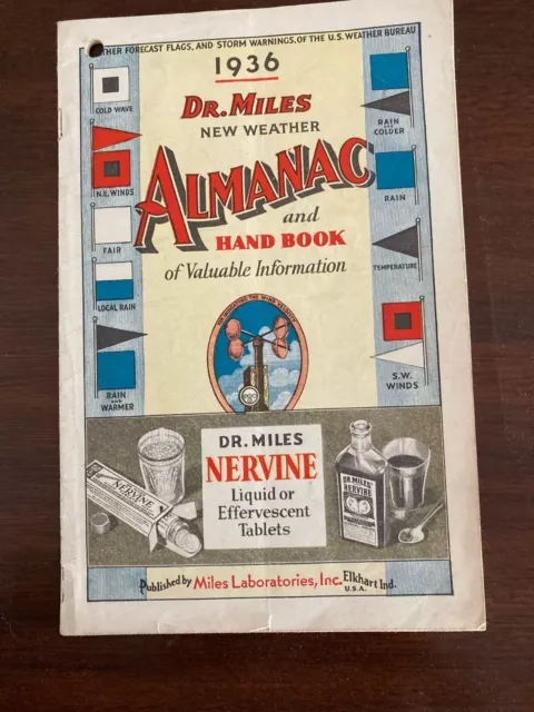 Vintage 1938 Dr Miles New Weather Almanac and Hand Book of Valuable Information