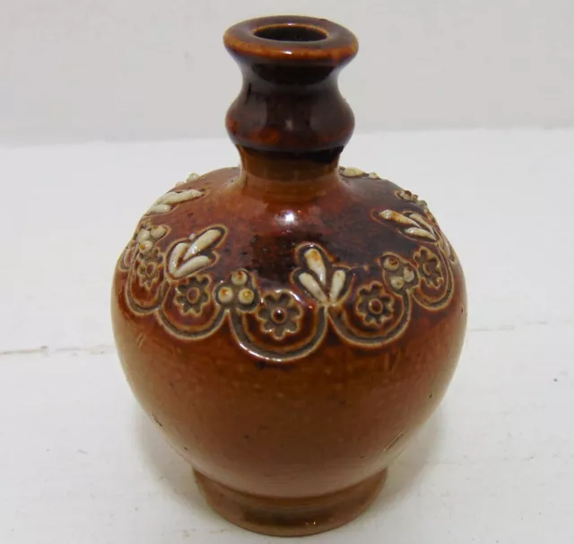 Pretty Miniature Doulton Lambeth Stoneware Vase Flagon with Floral Design c1900s