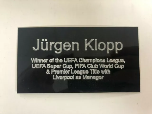 Jurgen Klopp Manager - 130x70mm Engraved Plaque for Signed Liverpool Memorabilia