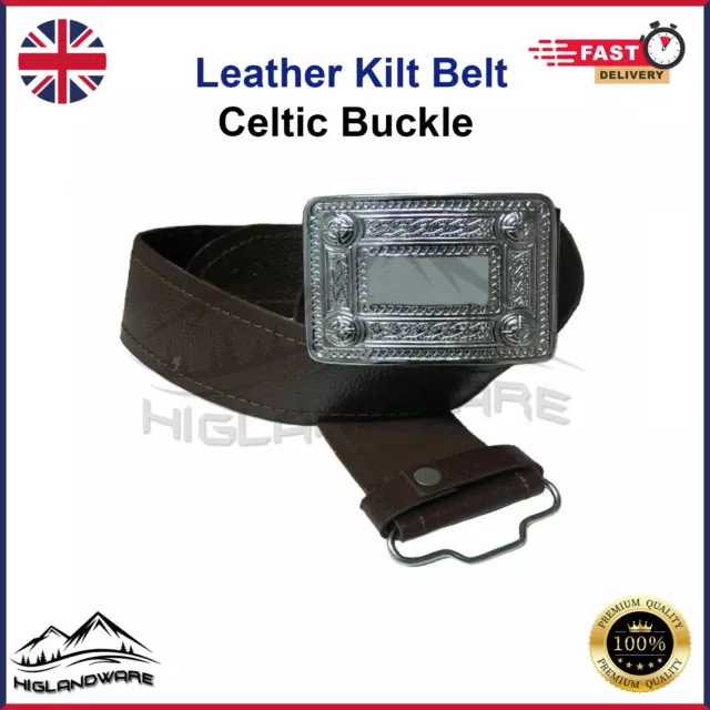 Kilt Écossais Ceinture Avec Celtique Chardon 4 Demo Chrome Boucle en Cuir Marron