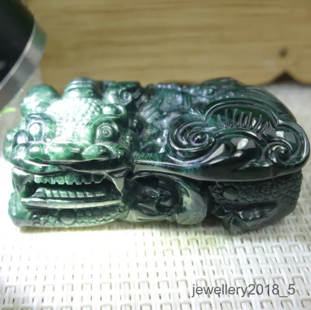 Certified Black Green Burma 100% Natural A jadeite Jade Pendant~PiXiu 墨翠 霸王貔貅