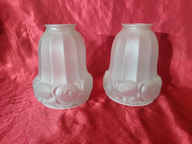 2 Tulipes Art deco,nouveau,fruits stylisés,verre dépoli,lustre lampe