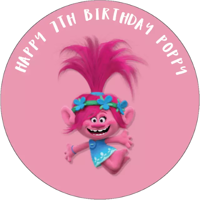 TROLLS POPPY PERSONALISED CAKE TOPPER EDIBLE - Up To 7.5 Inches