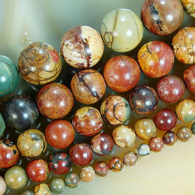 4/6/8/10/12/14mm Multicolor Picasso Jasper Round Gemstone Loose Beads 15" Strand