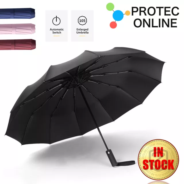 Automatic Folding Umbrella Auto Open Close Travel Windproof Anti-UV with 12 Ribs