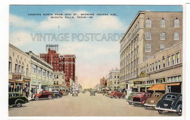 Wichita Falls Texas Street View 10th & Indiana 1945 Linen Postcard