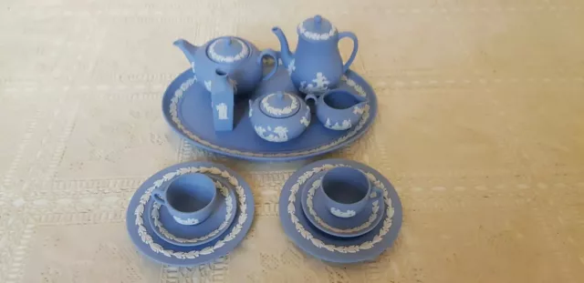 Blue Wedgwood jasperware miniature tea set