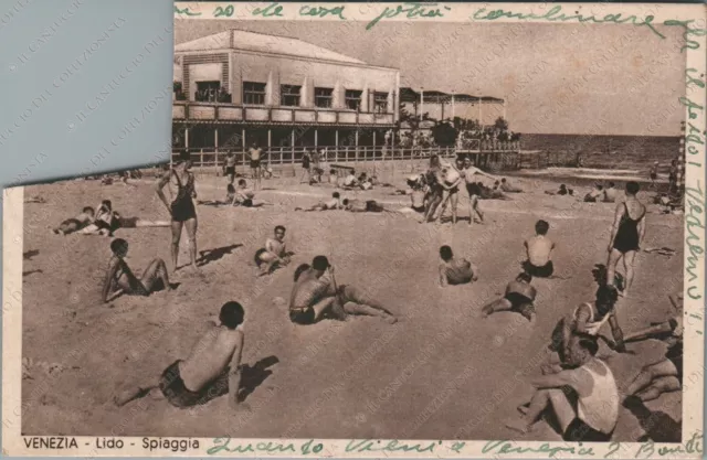 1938 VENEZIA Lido Spiaggia Cartolina animata