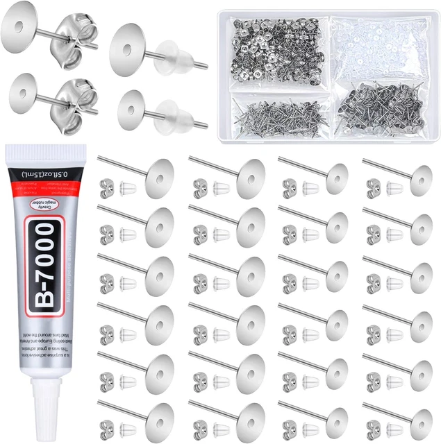 Jewelry Glue with Earring Posts,1002Pcs Stainless Steel Earring Posts with Butte