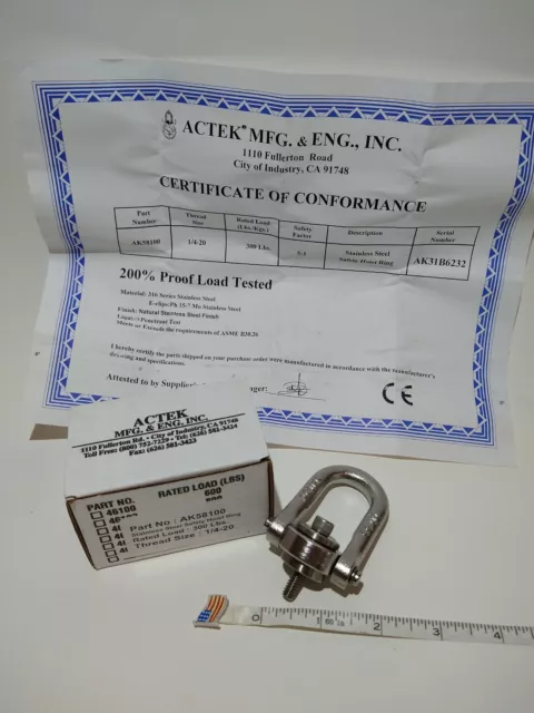 Actek Hoist Ring, lifting lug, rated 300 lbs, 1/4-20, 360° swivel, AK58100