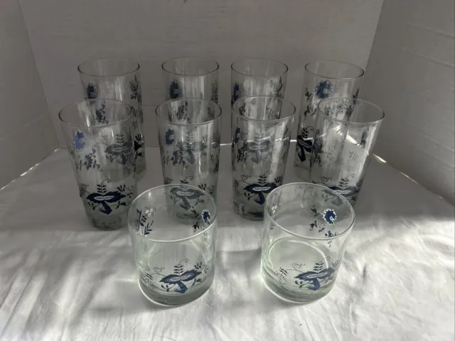 10 Blue Danube Blue Onion Set of 10 Drinking Glasses Tall , Medium ,Small !!!