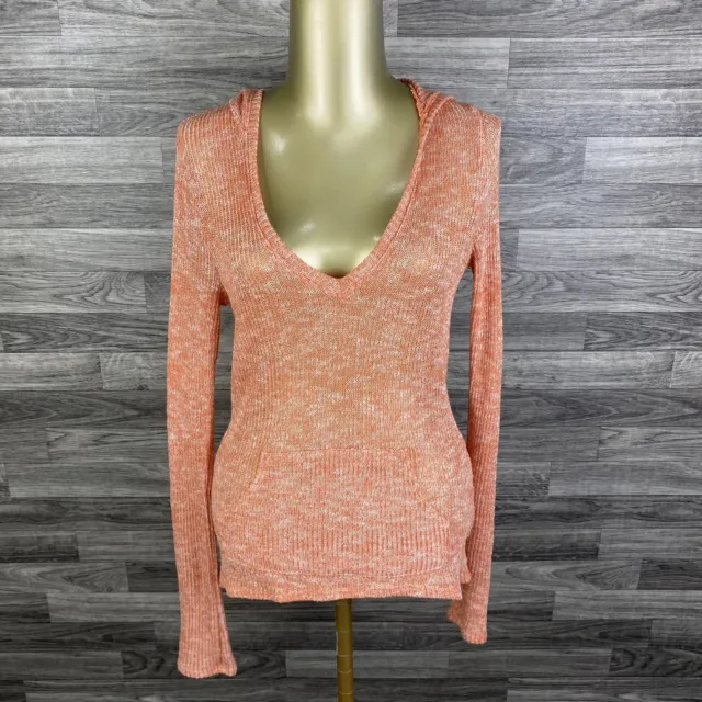 VOLCOM V-Neck Hooded Long Sleeve Orange Pullover Knit Sweater Women's Size M