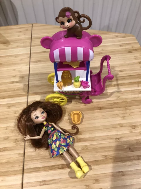 Enchantimals Merit Monkey And Pet Fruit Juice Cart Playset Doll Complete