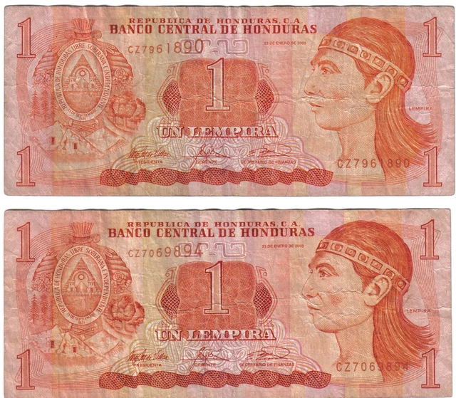 Honduras 1 Lempira Issue 2003 Lot of 2