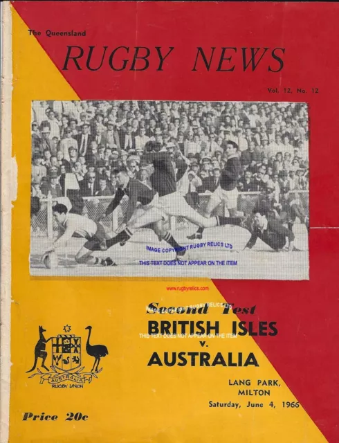 BRITISH LIONS v AUSTRALIA 2nd Test 4 Jun 1966  RUGBY PROGRAMME