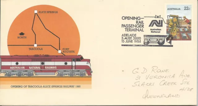 1980 PSE Railways Special FDI Postmark Opening Adelaide Terminal 15 June 1984