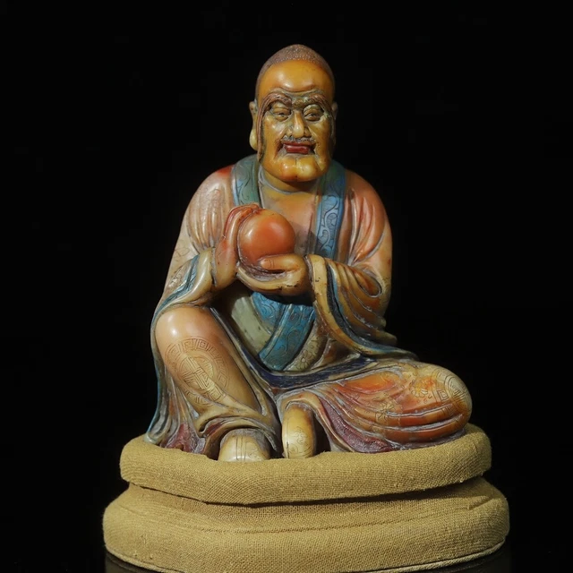 Chinese Exquisite Handmade Lohan carving Shoushan Stone Statue