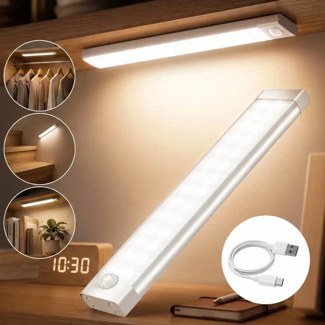RECHARGEABLE USB LED Motion Sensor Light Under Cabinet Closet Magnetic ...