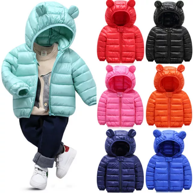 Boys Girl Baby Padded Winter Jacket Kids Hooded Quilted Casual Coat Outwear Warm