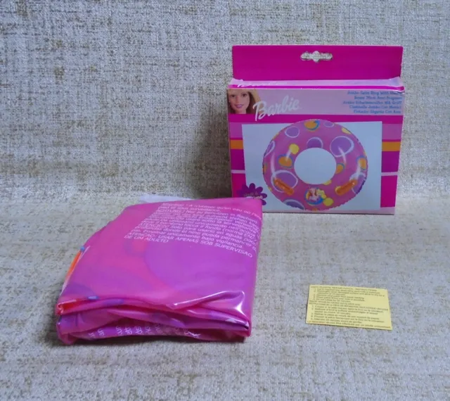 Barbie Jump Swim Ring with handle bouee avec poignees Pink NIB 2002 Mattel