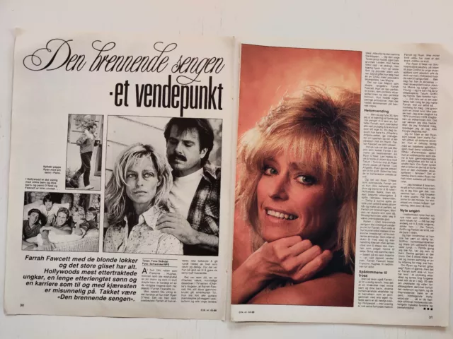FARRAH FAWCETT 2pgs article from DET NYE magazine Norway 1986.