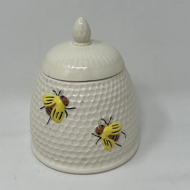 VINTAGE BEEHIVE HONEY Jar POT Ceramic Container with Lid 7.49 PicClick