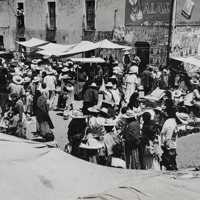 Mexico City Market Photo 1946 Mexican Street Scene Vintage Alas Cigarettes U127