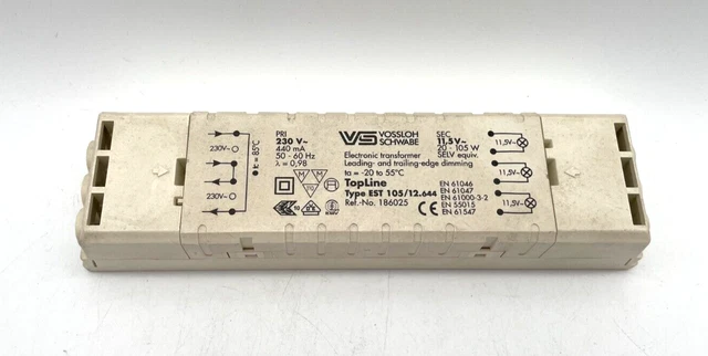 Driver LED Vossloh Schwabe 120W 24V CC – Alimentatore Convertitore 220-240V Con Protezioni, IP20, SELV, 30x40x300mm