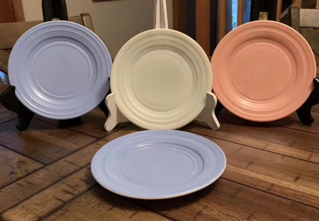 Set Of 4 Hazel Atlas Moderntone Platonite Pastel 7” Salad Plates