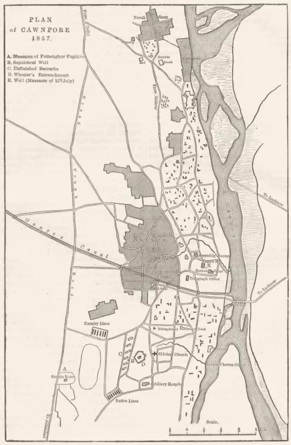 INDIA. Plan of Kanpur c1880 old antique vintage map chart